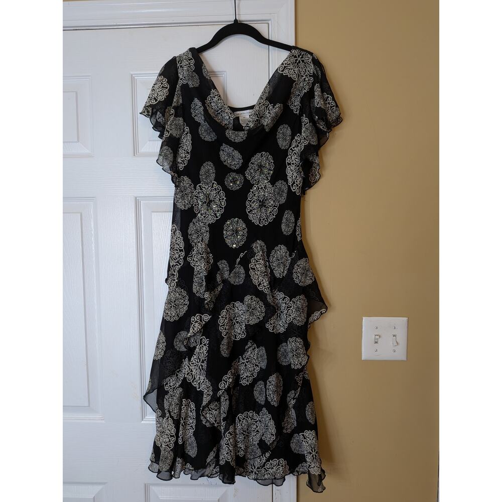 Amanda Lane Beaded Sequin Asymmetrical Tired Ruffle Midi Dress Size 8 Y2K Fairy